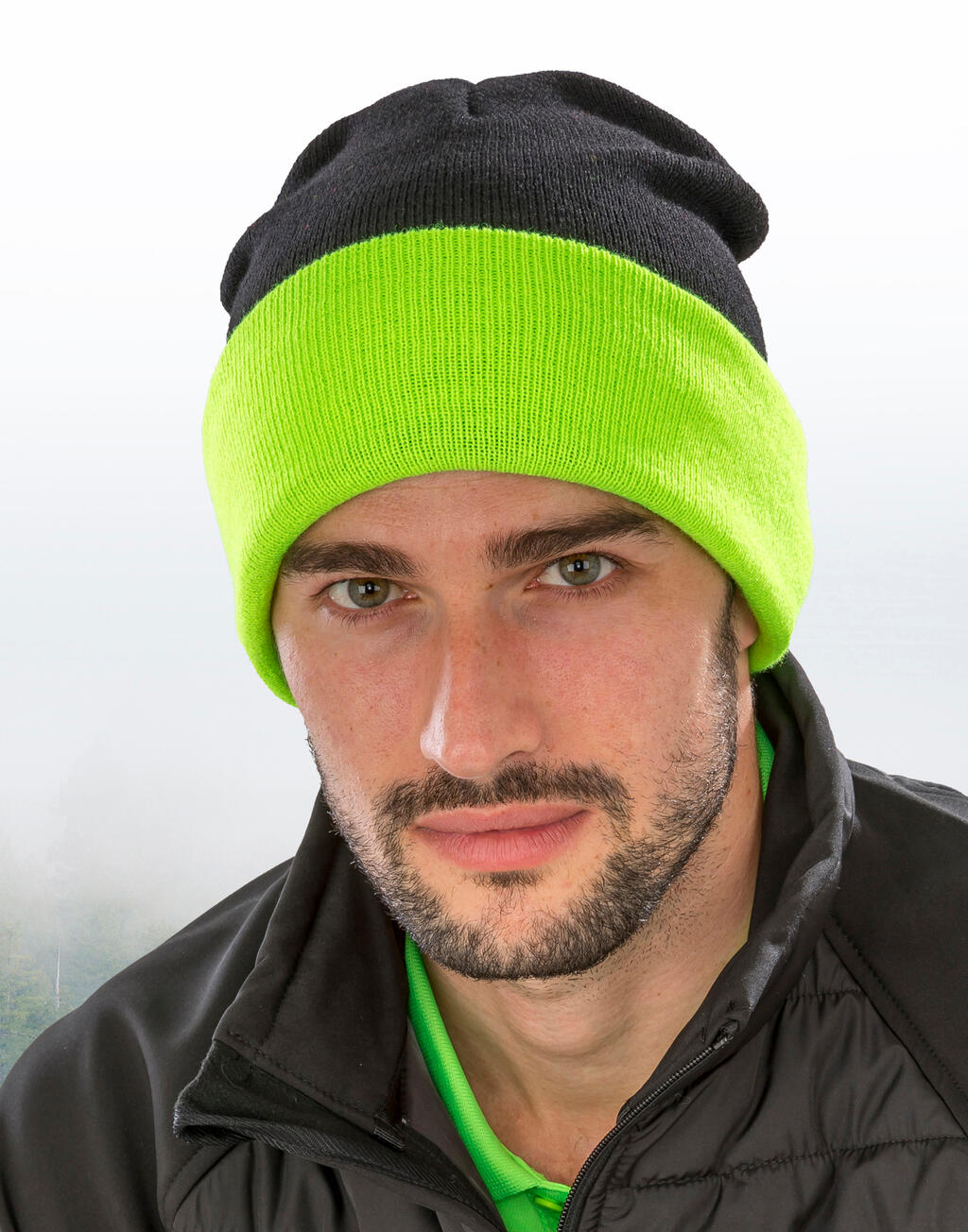 RC930X - Recycled Black Compass Beanie - Black/Lime