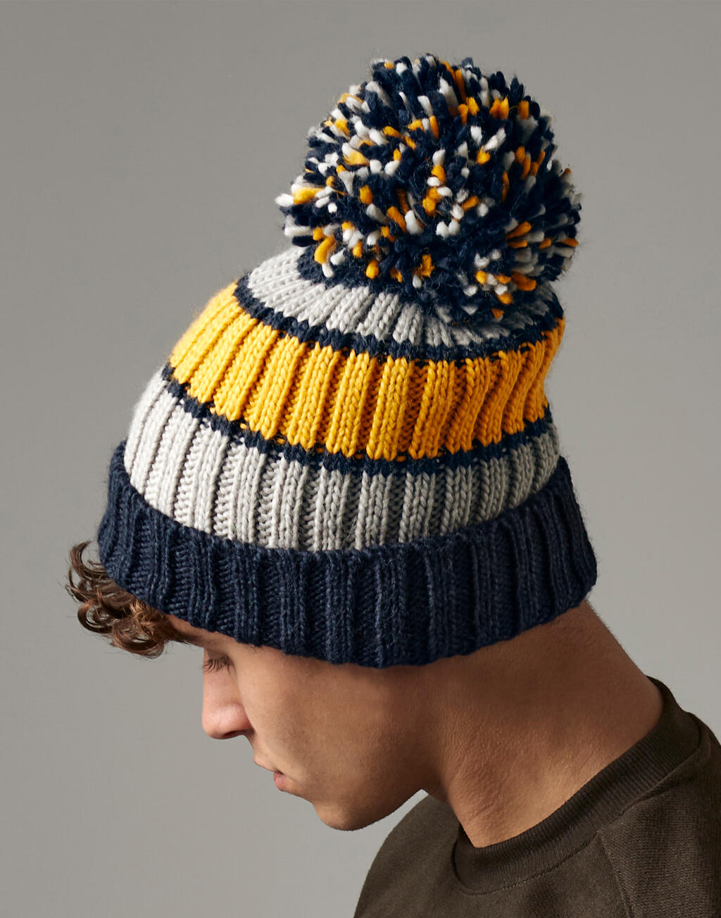 B392 - Hygge Striped Beanie - Dijon Blue