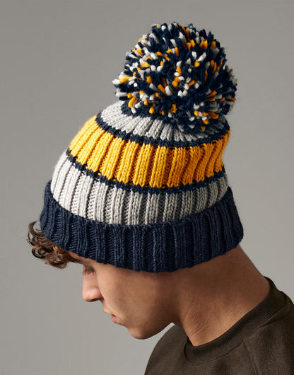 B392 - Hygge Striped Beanie - Dijon Blue