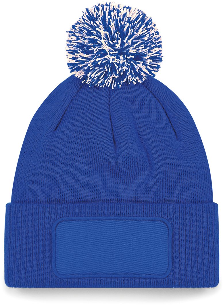 B443 - Gorro parche Snowstar® con pompón - Bright Royal / Off White - frontal