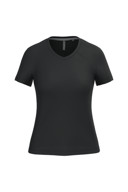 K381 - Camiseta de manga cota y cuello de pico mujer - Black - frontal