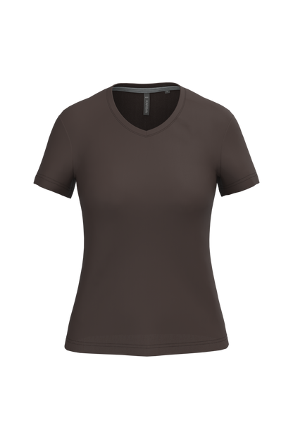 K381 - Camiseta de manga cota y cuello de pico mujer - Chocolate - frontal
