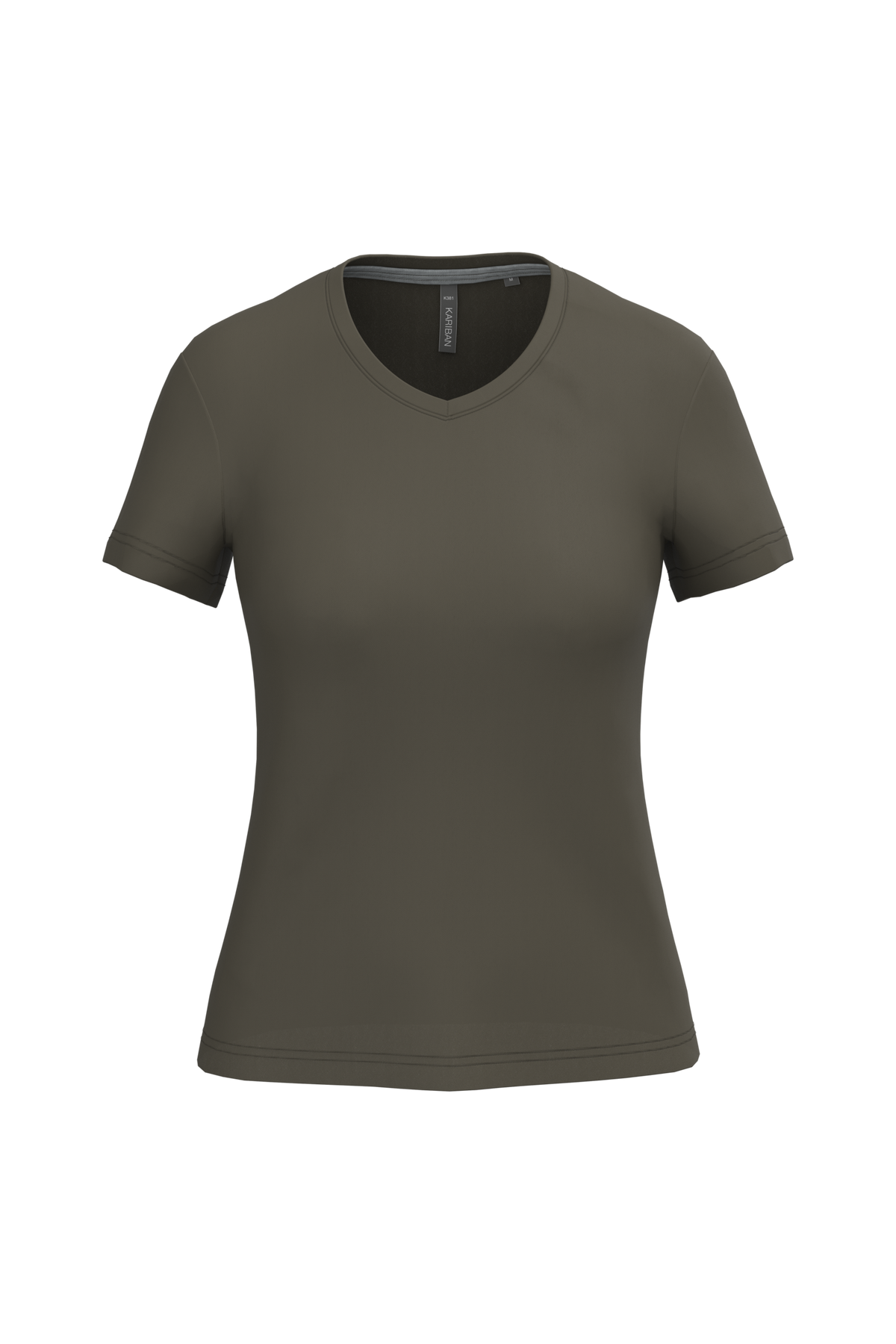 K381 - Camiseta de manga cota y cuello de pico mujer - Dark Khaki - frontal