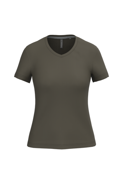 K381 - Camiseta de manga cota y cuello de pico mujer - Dark Khaki - frontal
