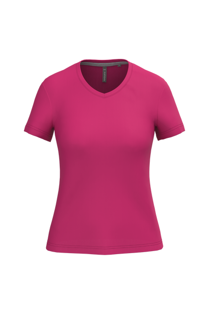 K381 - Camiseta de manga cota y cuello de pico mujer - Fuchsia - frontal
