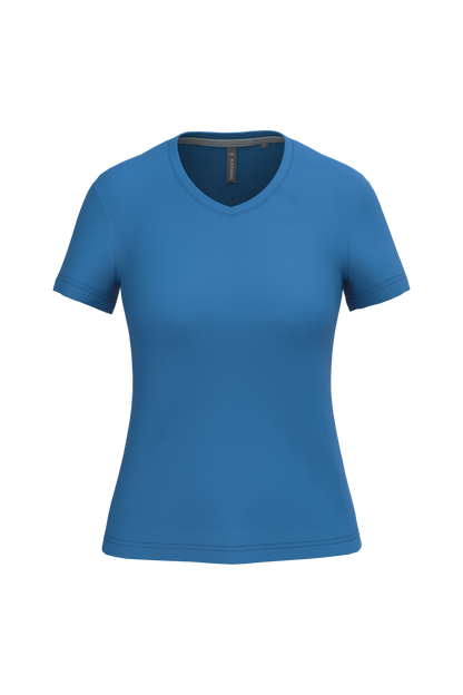 K381 - Camiseta de manga cota y cuello de pico mujer - Light Royal Blue - frontal