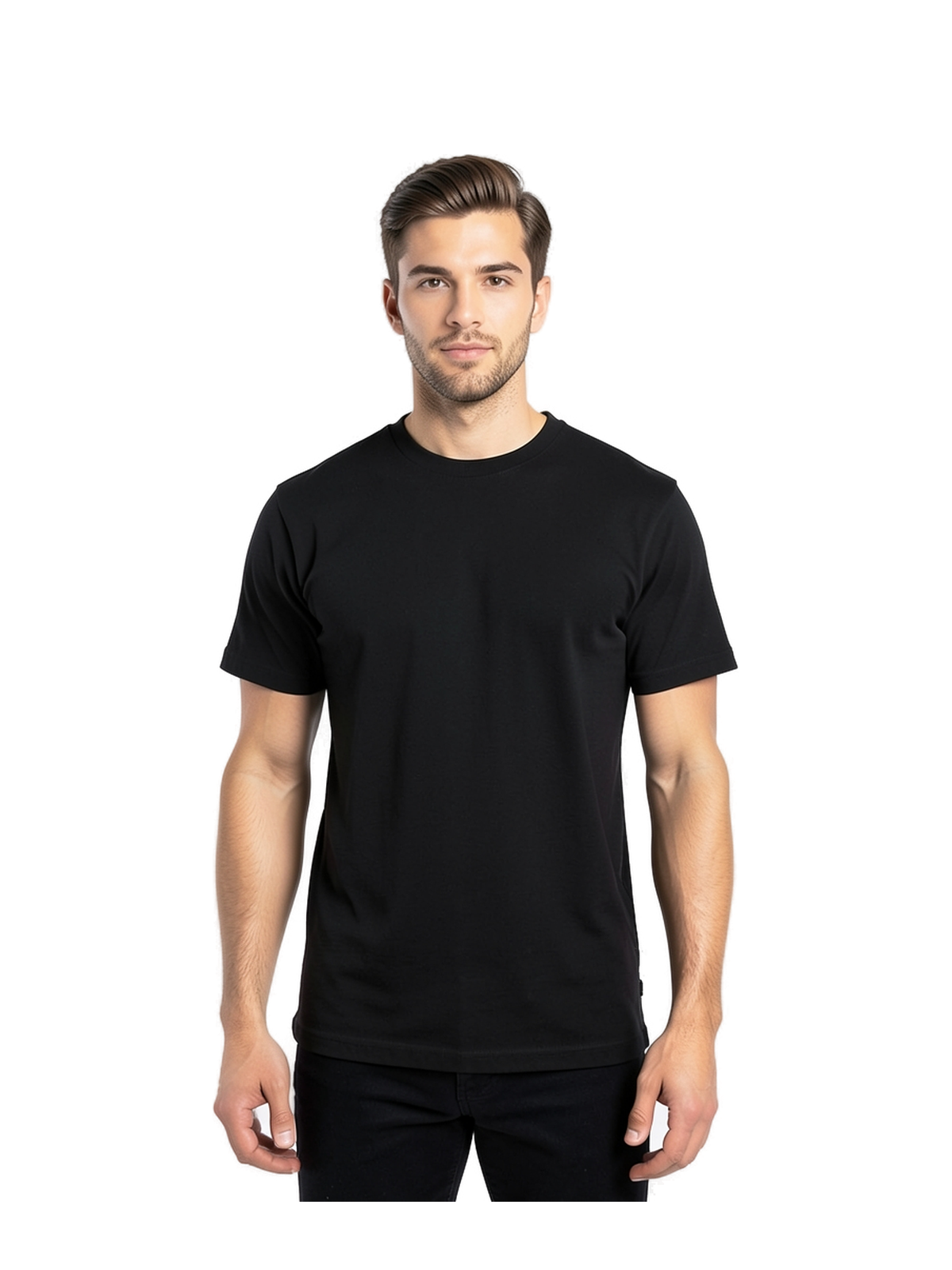 30NLB0 - Light Cotton Adult No Label T-Shirt — portada con modelo ajustada