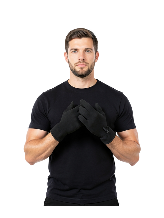 B298R - Recycled Fleece Gloves — portada con modelo ajustada