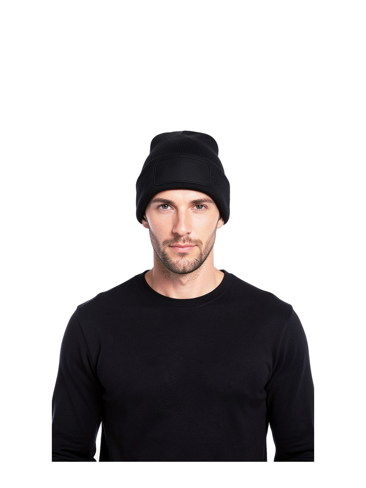 B445R - Recycled Original Patch Beanie — portada con modelo ajustada