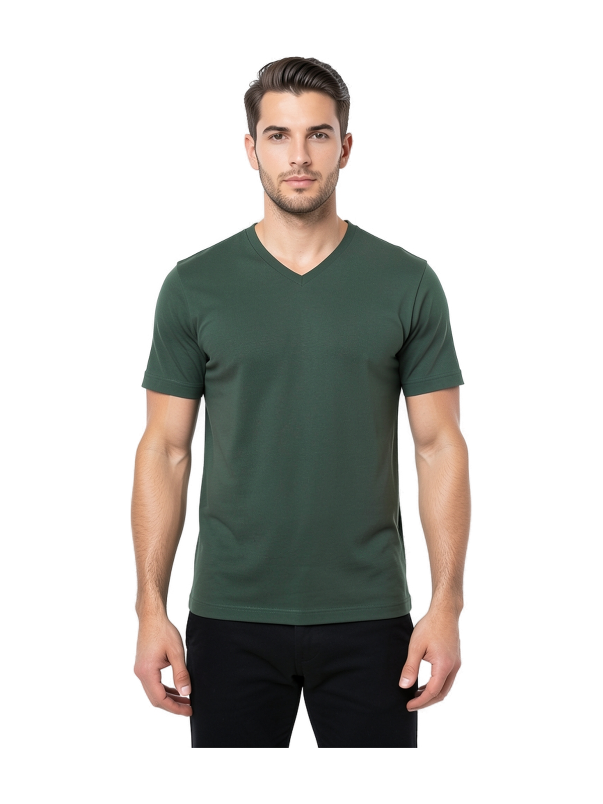 K357 - Camiseta manga corta y cuello de pico — portada con modelo