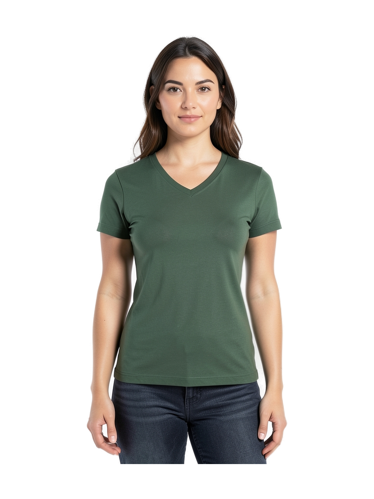 K381 - Camiseta de manga cota y cuello de pico mujer — portada con modelo