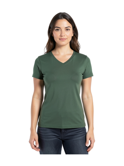 K381 - Camiseta de manga cota y cuello de pico mujer — portada con modelo