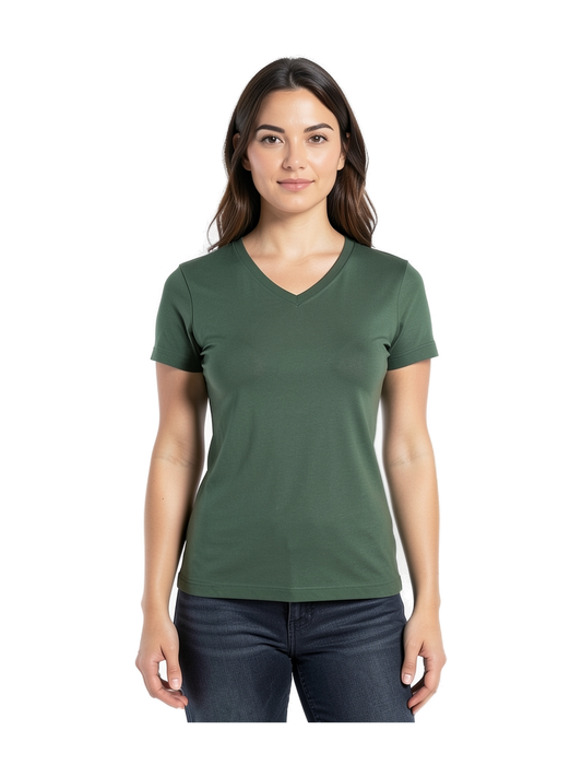 K381 - Camiseta de manga cota y cuello de pico mujer — portada con modelo