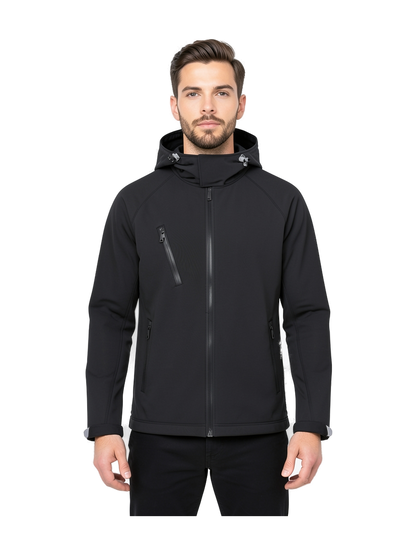 K413 - Chaqueta softshell con capucha extraíble hombre — portada con modelo