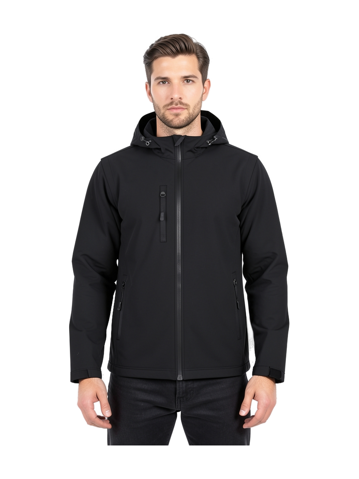 K422 - Chaquetas softshell 3 capas con capucha y mangas extraíbles unisex — portada con modelo