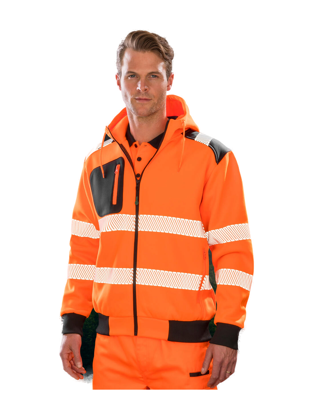 R503X - Recycled Robust Zipped Safety Hoody — portada con modelo