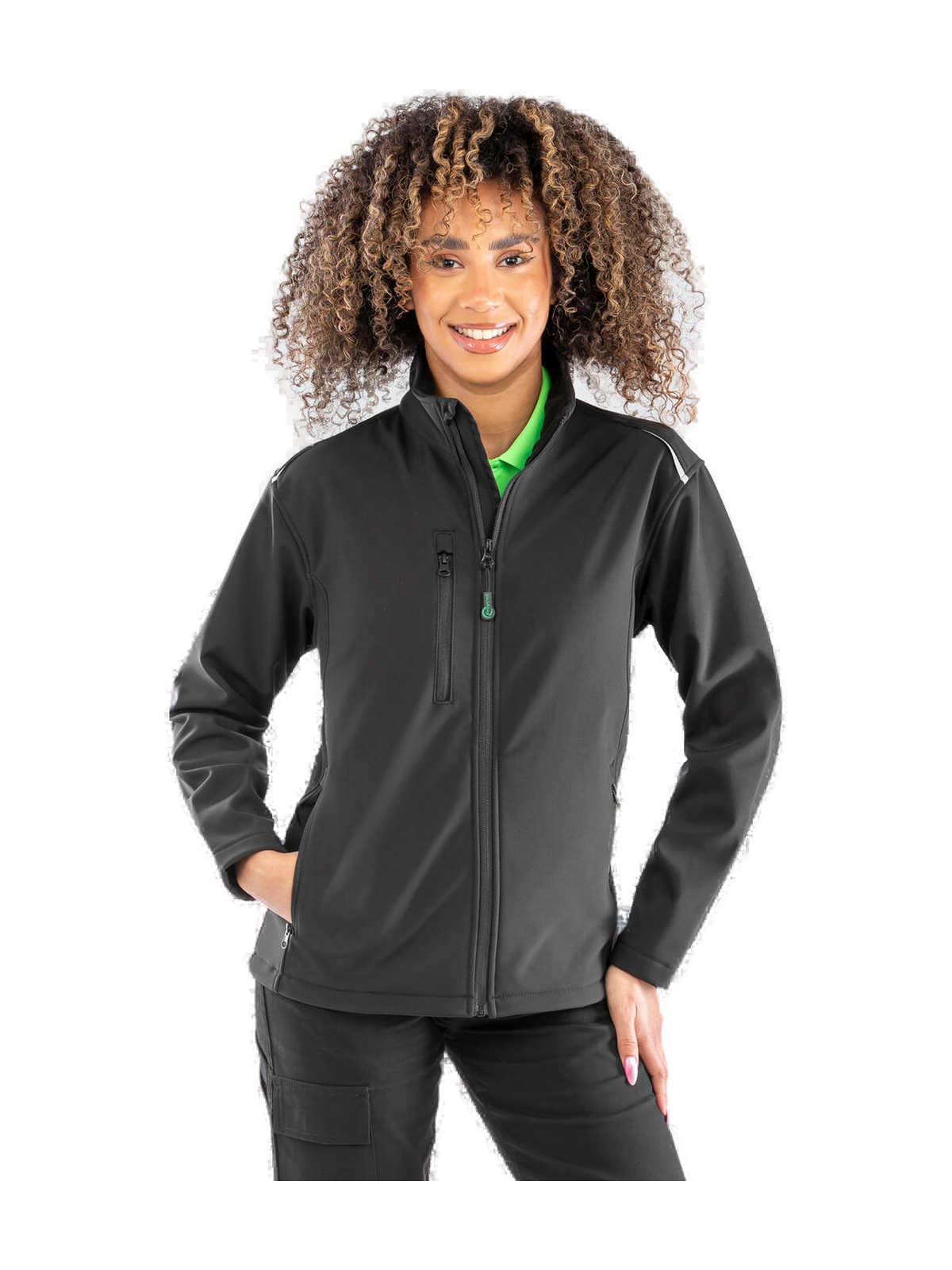 R900F - Womens Recycled 3-Layer Printable Softshell Jacket — portada con modelo