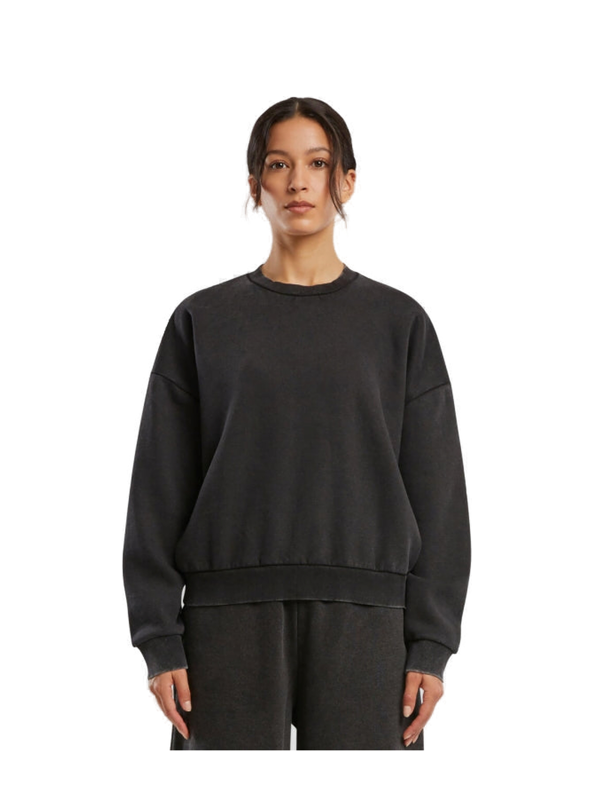 BY301 - Sudadera de Cuello Redondo Vintage Heavy Mujer — portada manual con modelo