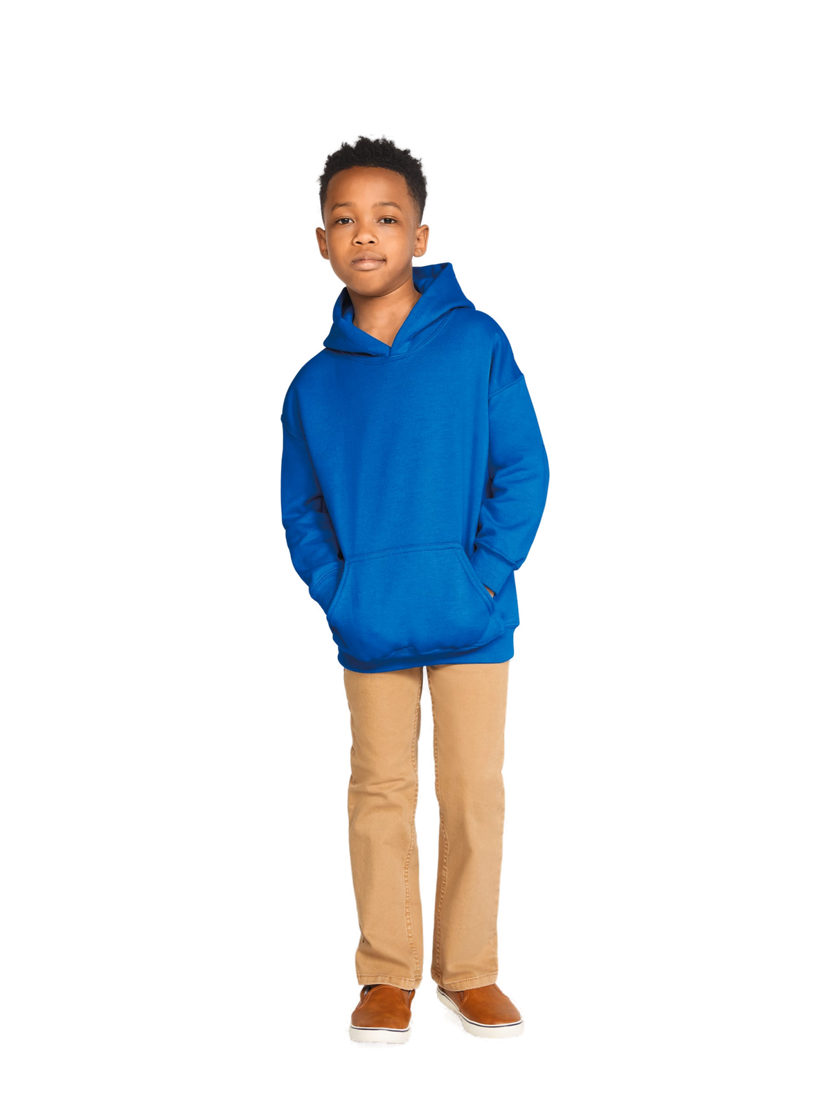 G18500B - Sudadera Hooded Heavy Blend Niños — portada manual con modelo