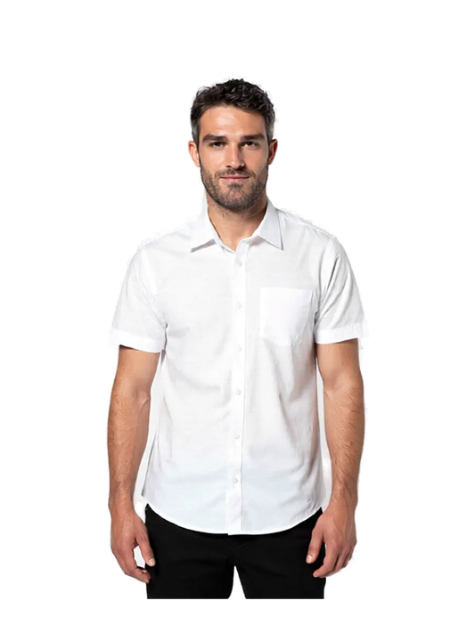 K543 - Camisa popelina manga corta Unisex — portada manual con modelo